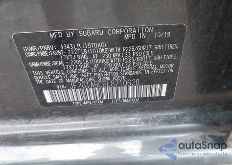 2020 Subaru Crosstrek from USA, damaged, VIN JF2GTABC6L8210628